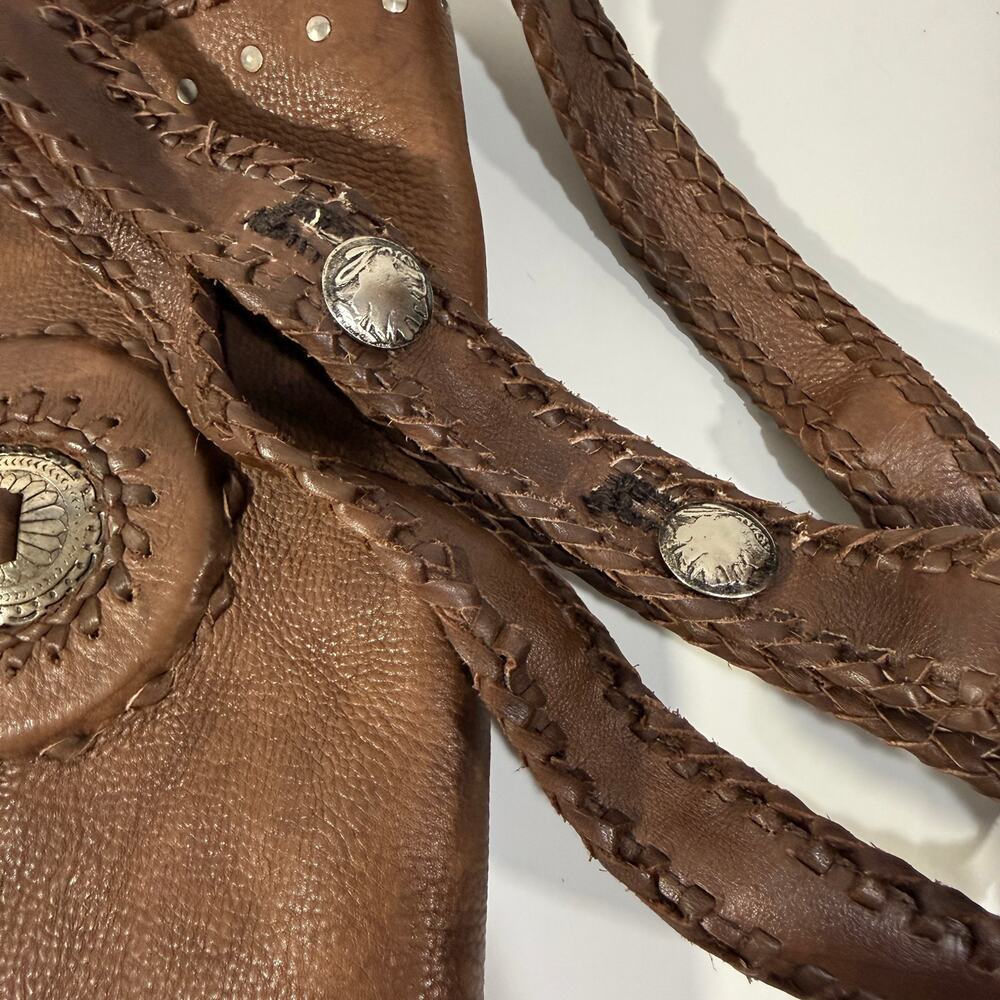 Kobler Leather Concho Fringe Brown Crossbody Western Studded Cowgirl Boho Bag - Picture 5 of 10